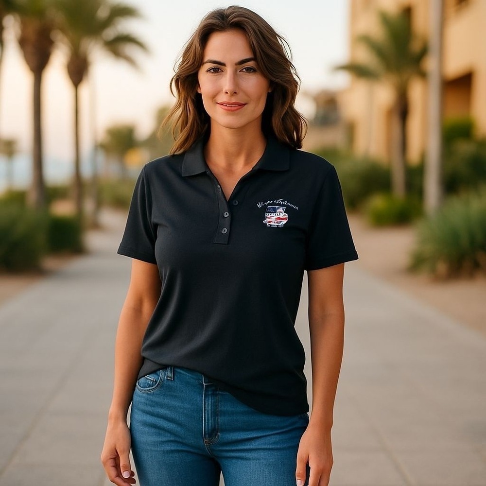 Clique USS John F. Kennedy CVN 79 Polo Shirt Womens XL Black Pima‎ Cotton NEW